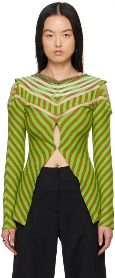 Kiko Kostadinov Green Panoply Top In Midsommar Green Stri