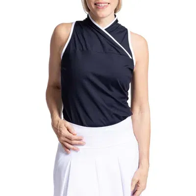 Kinona Overlap Wrap Sleeveless Golf Top In Black