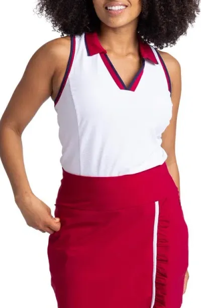 Kinona Shoulder Show Off Sleeveless Golf Top In White/bordeaux