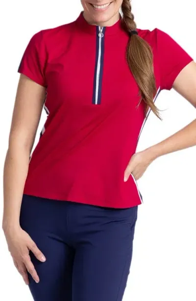 Kinona Sporting Life Short Sleeve Half Zip Golf Top In Bordeaux Red