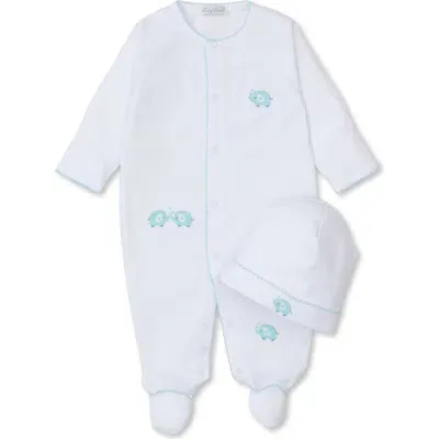 Kissy Kissy Babies'  Elephant Embroidered Pima Cotton Footie & Hat Set In White/mint