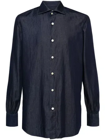 Kiton Slim-cut Cotton Shirt In Navy