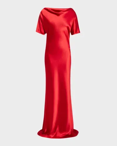 Kiton Cowl-neck Short-sleeve Silk Gown In Red