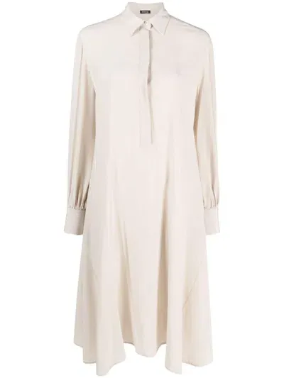 Kiton Draped Silk Shirt Dress In Neutrals