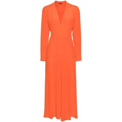 Kiton V-neck Silk Midi Dress In Orange