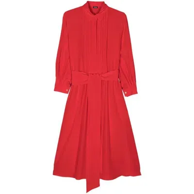 Kiton Pleat-detail Silk Midi Dress In Red