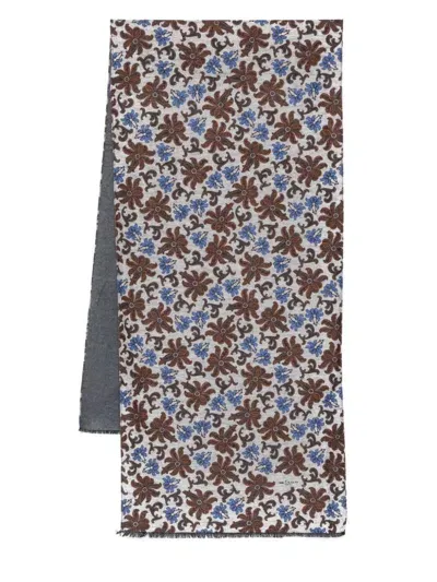 Kiton Floral-print Scarf In Brown