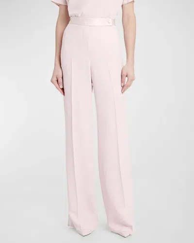 Kiton High-rise Satin Side-stripe Wide-leg Tuxedo Pants In Lt Pink