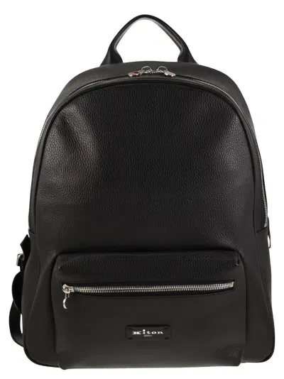 Kiton Leather Backpack In Black