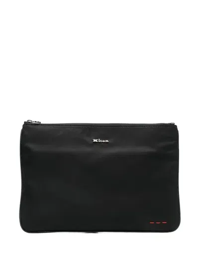 Kiton Logo-lettering Clutch Bag In Schwarz