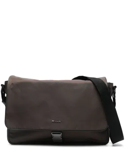 Kiton Logo-plaque Messenger Bag In Brown