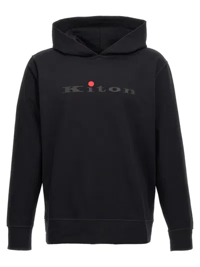 Kiton Logo Cotton Hooded Sweatshirt In Black