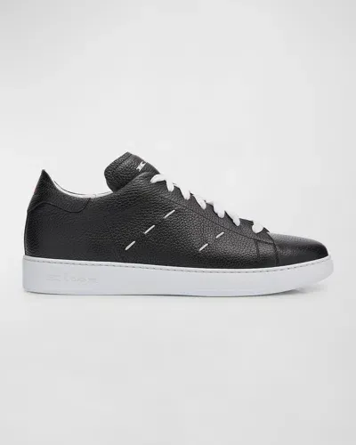 Kiton Men's Calfskin Leather Low-top Sneakers In Blk