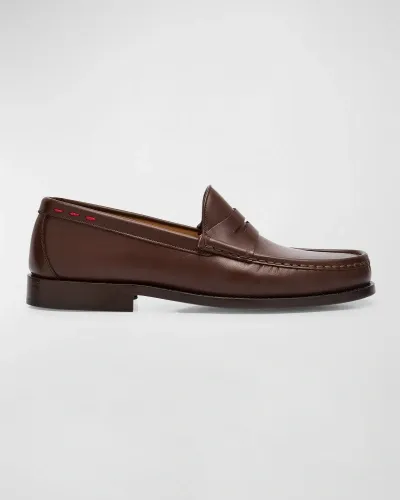 Kiton Men's Calfskin Penny Loafers In Brwn