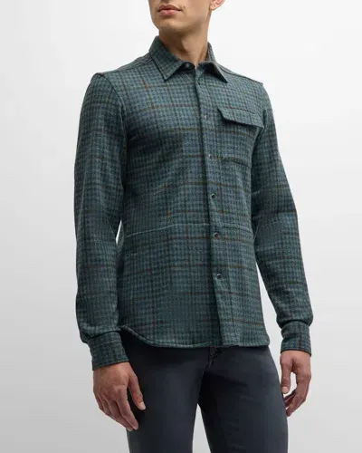 Kiton Men's Check Casual Button-down Shirt In Grn Mult