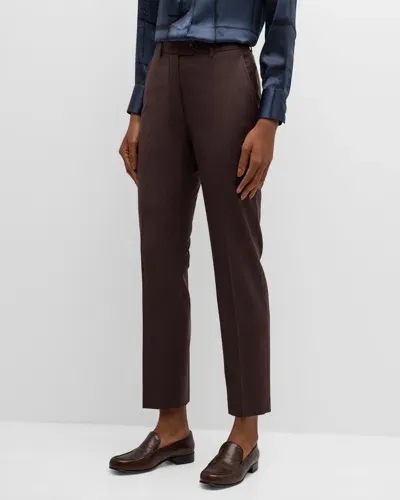 Kiton Mid-rise Straight-leg Crop Wool Pants In Brwn