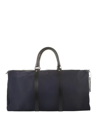 Kiton Navy Blue Nylon And Leather Duffle Bag With Logo