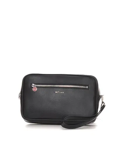 Kiton Pochette In Leather In Black