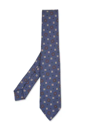 Kiton Powder Blue Tie With Contrasting Floral Pattern