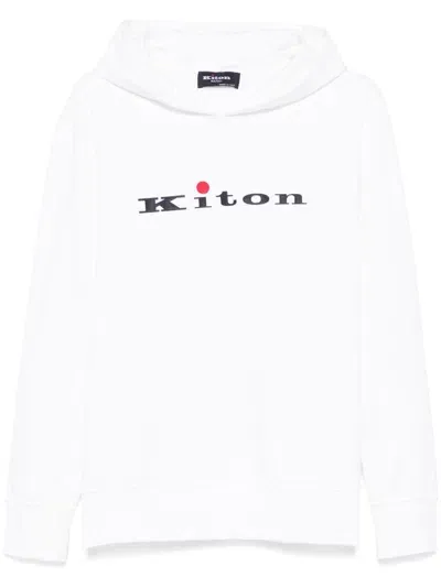 Kiton Rubberised-logo Hoodie In White