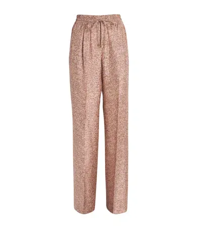 Kiton Silk Herringbone Drawstring Trousers In Rose Gold