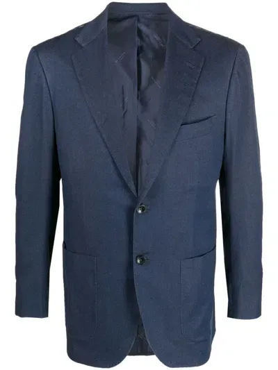 Kiton Single-breasted Cotton Blazer In Blue