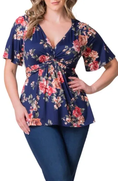 Kiyonna Abby Twist Front Top In Coming Up Roses