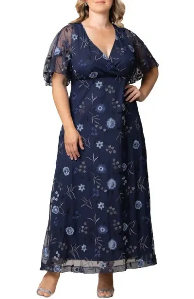 Kiyonna Embroidered Elegance Floral Gown In Twilight Blooms