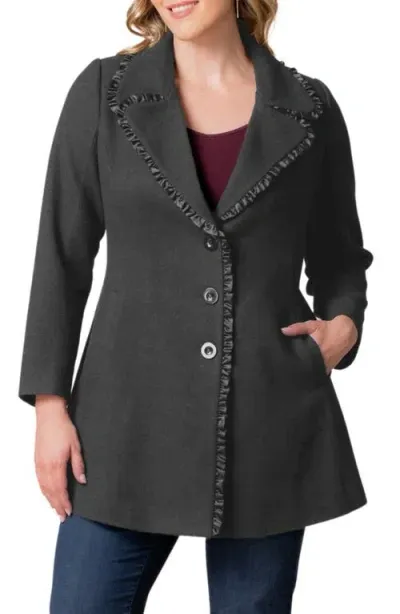 Kiyonna Juliette Satin Trim Princess Seam Coat In Graphite Grey