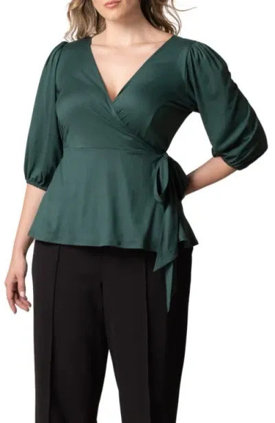 Kiyonna Nina Wrap Top In Hunter Green