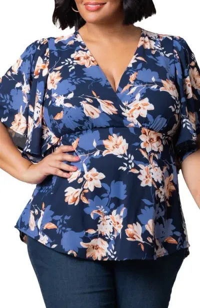 Kiyonna Seaside Serenade Top In Blue Blossom Bliss