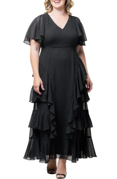 Kiyonna Tour De Flounce Tiered Maxi Dress In Onyx