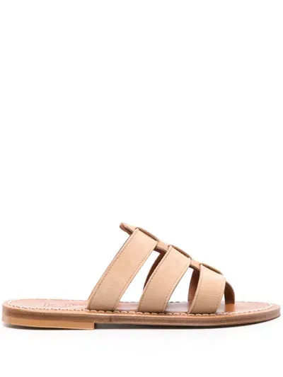 Kjacques Dolon Leather Flat Mules In Beige