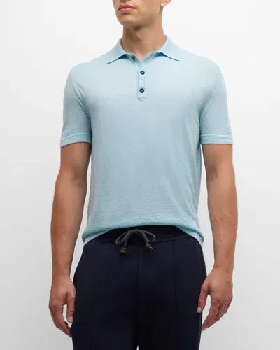 Knt Men's Wool And Silk Polo Shirt In Aqua