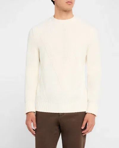 Knt Men's Wool Argyle Jacquard Crewneck Sweater In Wht