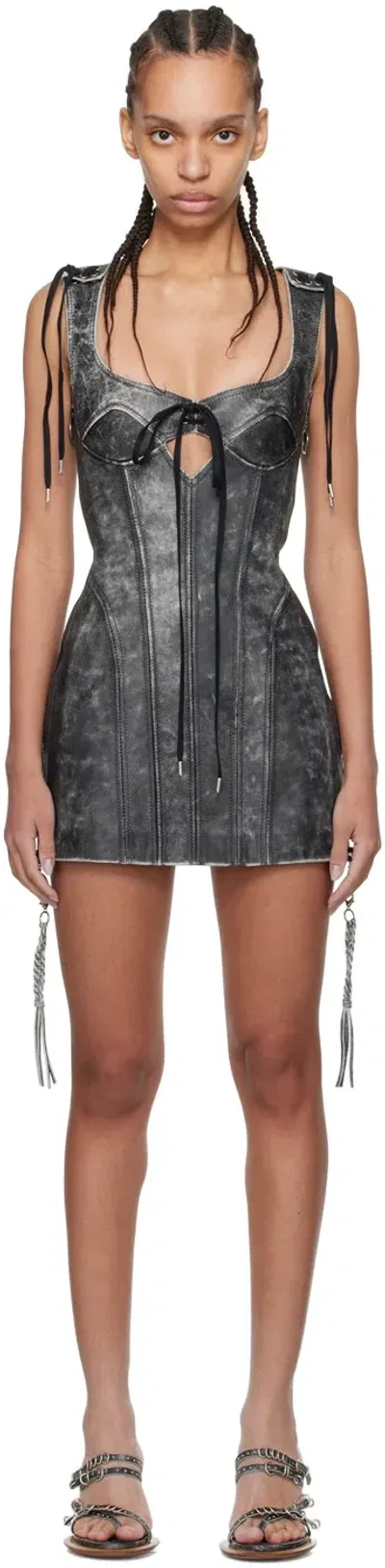 Knwls Black Nihil Leather Minidress In Moto Black