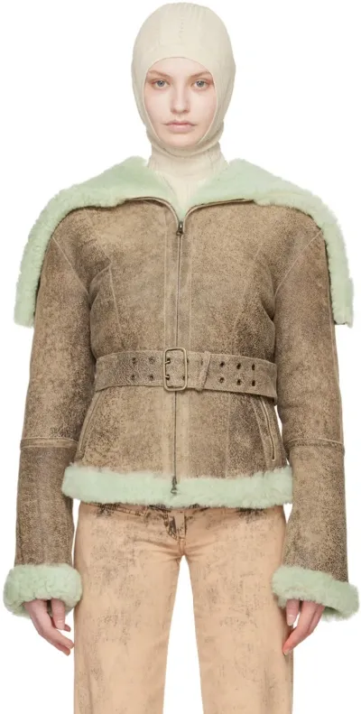 Knwls Brown Rex Shearling Jacket In Dark Sand