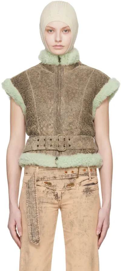 Knwls Brown Rex Shearling Vest In Dark Sand