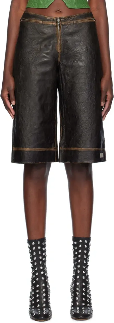 Knwls Brown Slk Leather Shorts