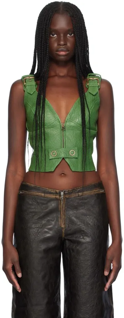 Knwls Green Velox Leather Corset In Viridian