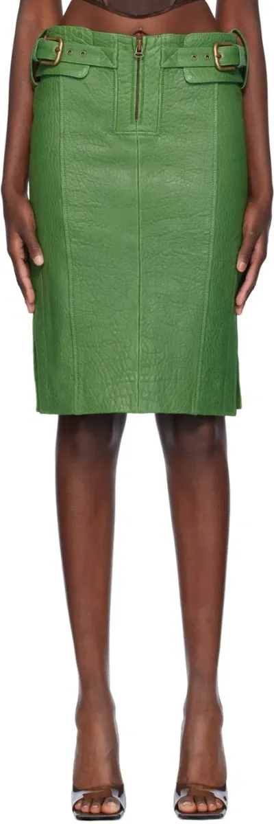 Knwls Green Velox Leather Midi Skirt In Viridian