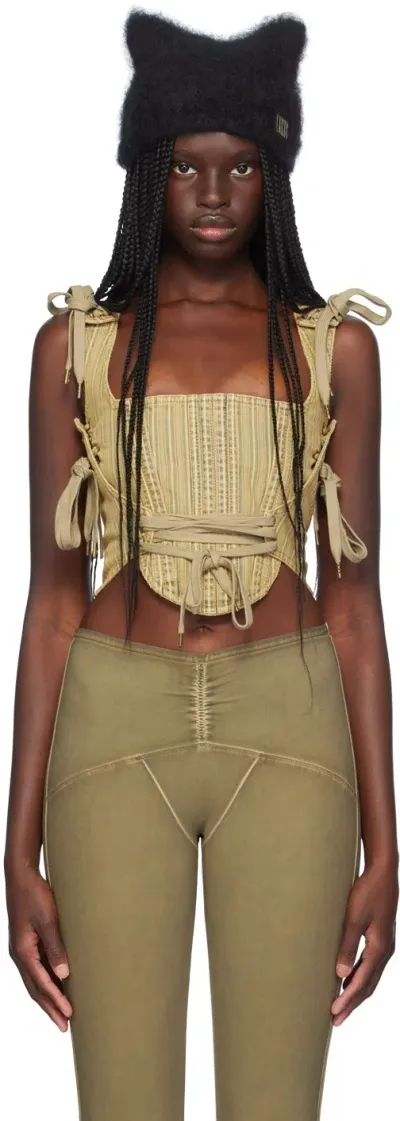 Knwls Tan Gfrc Denim Corset In Tan Stripe