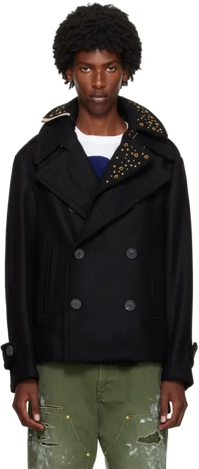 Kolor Black Double Lapel Peacoat In B-black