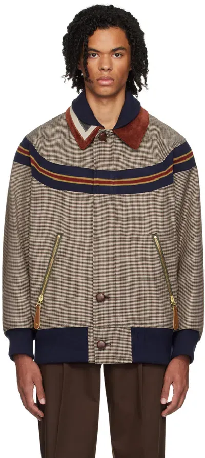 Kolor Brown Houndstooth Jacket In A-gun Club Plaid