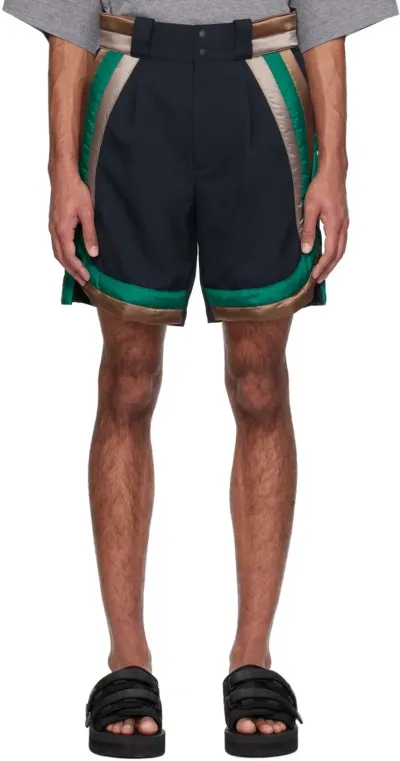 Kolor Navy Paneled Shorts In C-navy