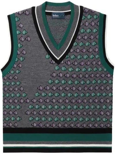 Kolor Patterned Intarsia-knit Vest In Grey