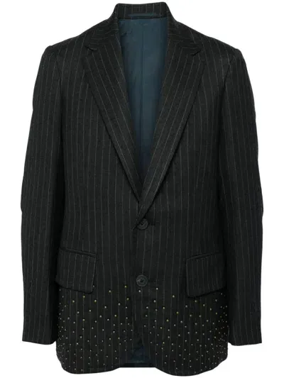 Kolor Pinstripe Pattern Single-breasted Wool Blazer In Grey