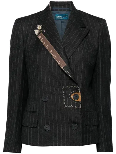 Kolor Stitch-detail Pinstripe Blazer In Grey