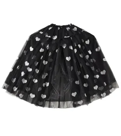 Konges Slojd Kids' Heart-printed Tulle Cape In Black