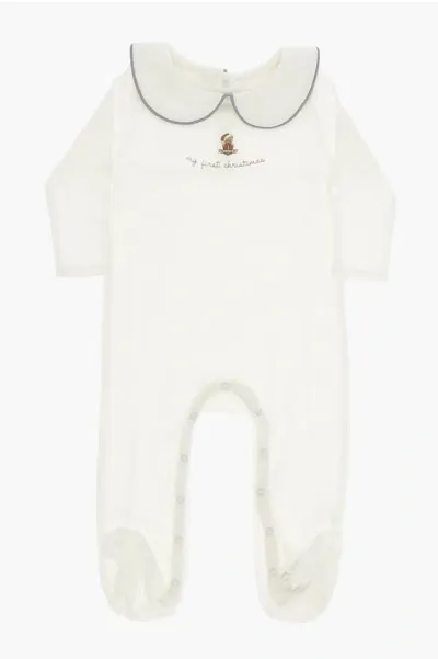 Konges Slojd Solid Color Cotton My First Christmas Romper Suit In White